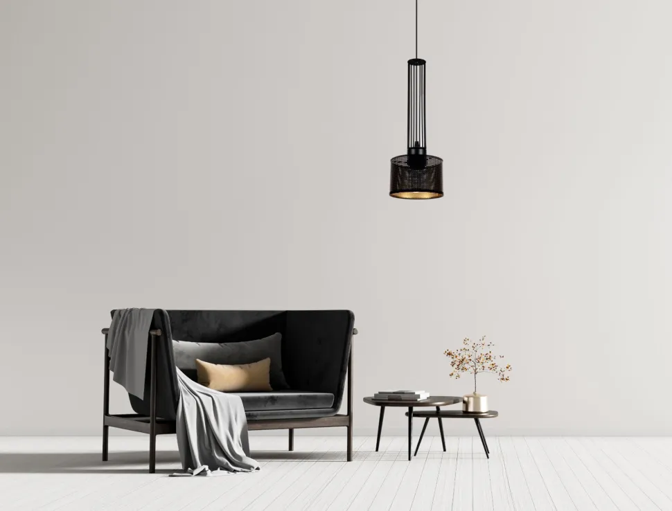 Dekorative Hängelampe Metall B:15 cm E27 Schwarz Gold