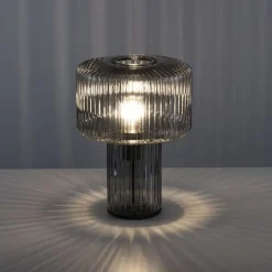 Dekorative Tischleuchte Rauchglas E27 35 cm Pilz Retro