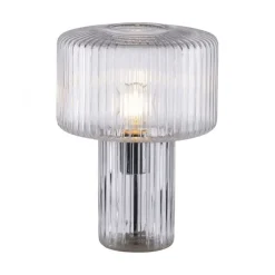 Dekorative Tischleuchte Riffelglas E27 35 cm Pilz rund