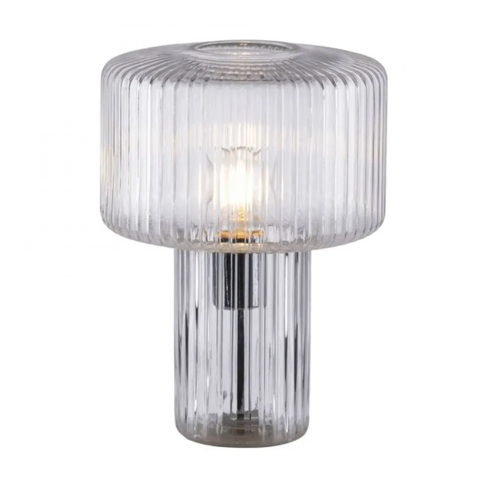 Dekorative Tischleuchte Riffelglas E27 35 cm Pilz rund