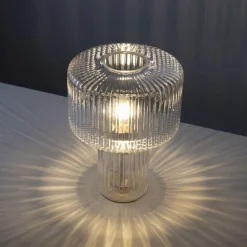 Dekorative Tischleuchte Riffelglas E27 35 cm Pilz rund