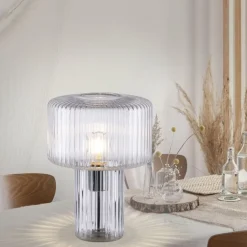 Dekorative Tischleuchte Riffelglas E27 35 cm Pilz rund