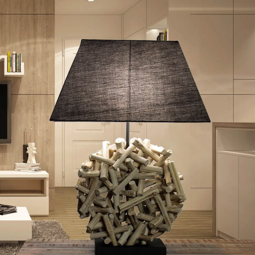 Dekorative Tischleuchte Treibholz Stoffschirm Handarbeit