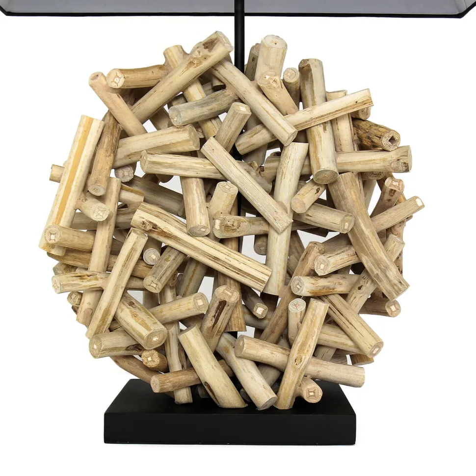 Dekorative Tischleuchte Treibholz Stoffschirm Handarbeit