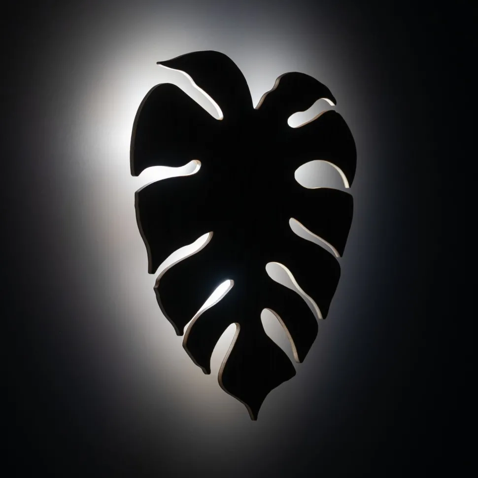 Dekorative Wandlampe Holz Blatt indirektes Licht H: 40 3x G9