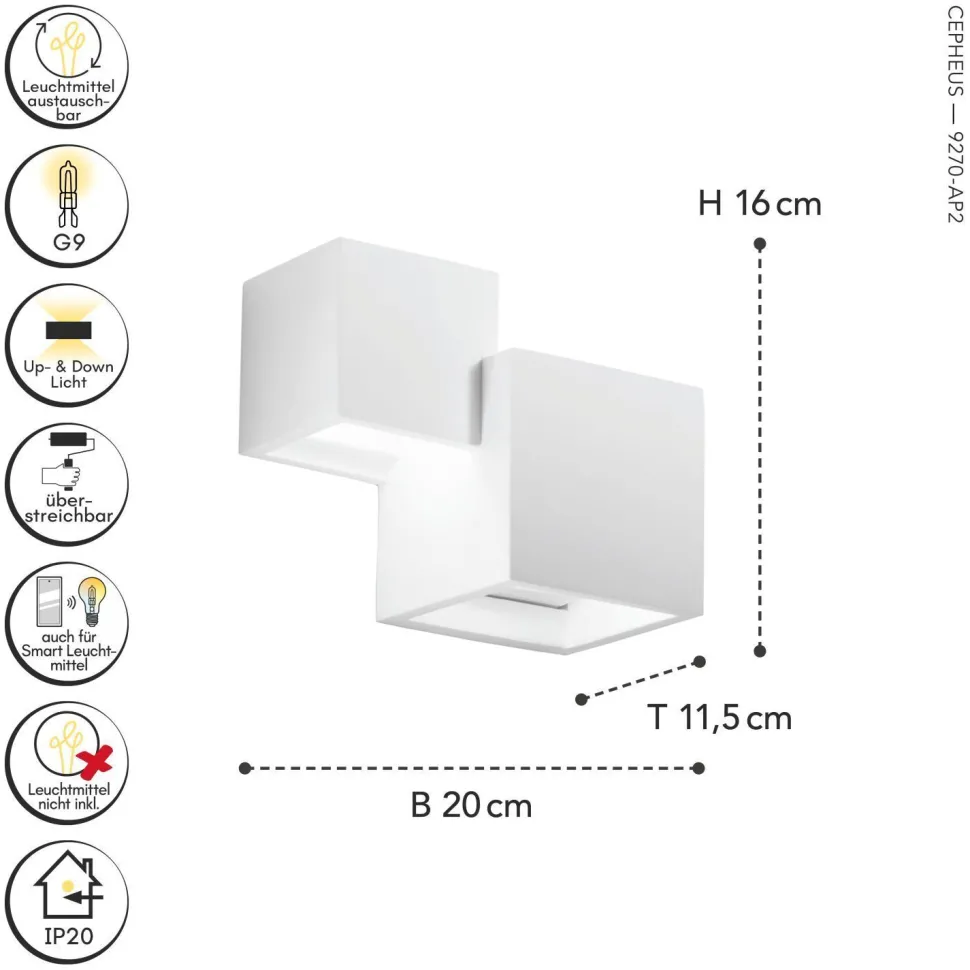 Dekorative Wandleuchte Up Down Gips Weiß G9 B:20 cm