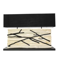 Design Tischlampe Treibholz Stoffschirm 80 cm lang