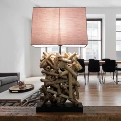 Design Tischleuchte Treibholz Stoff dekorativ Wohnzimmer