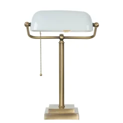 Designer Bankerleuchte in Bronze hell Weiß Echt-Messing