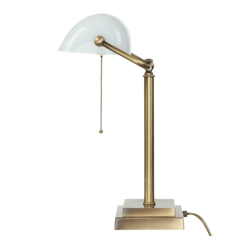 Designer Bankerleuchte in Bronze hell Weiß Echt-Messing