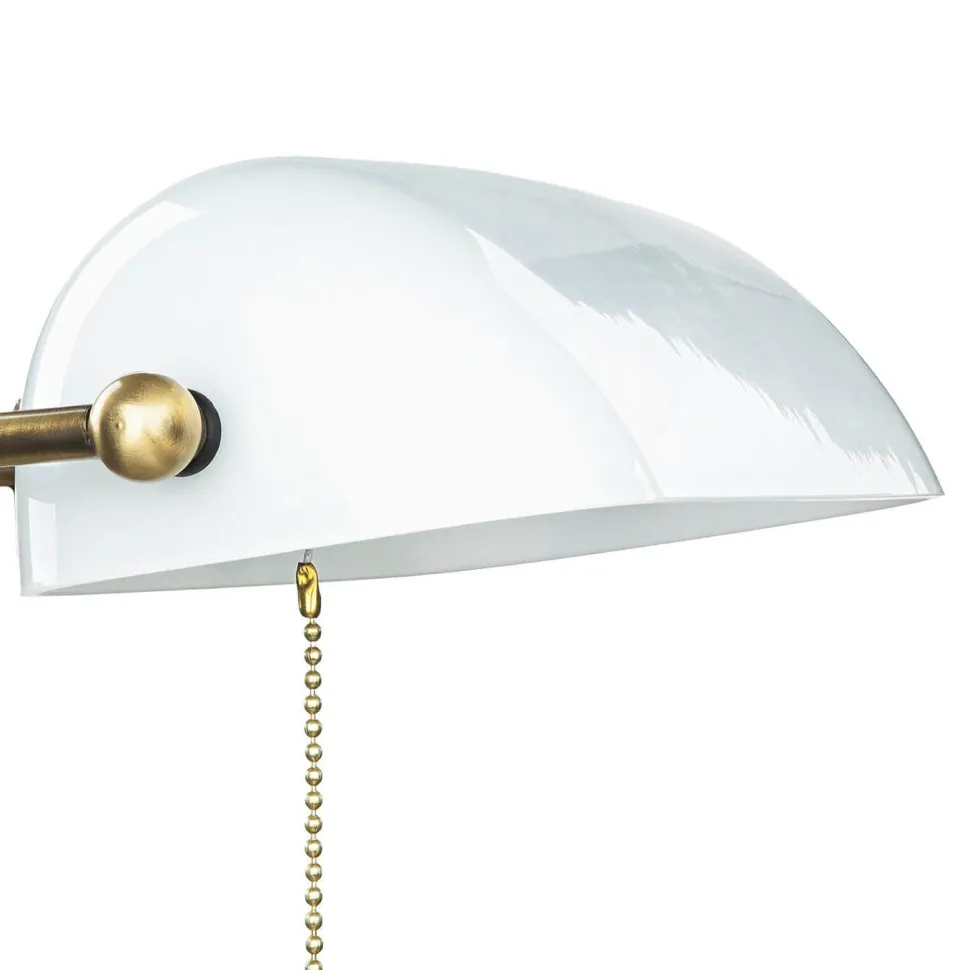 Designer Bankerleuchte in Bronze hell Weiß Echt-Messing