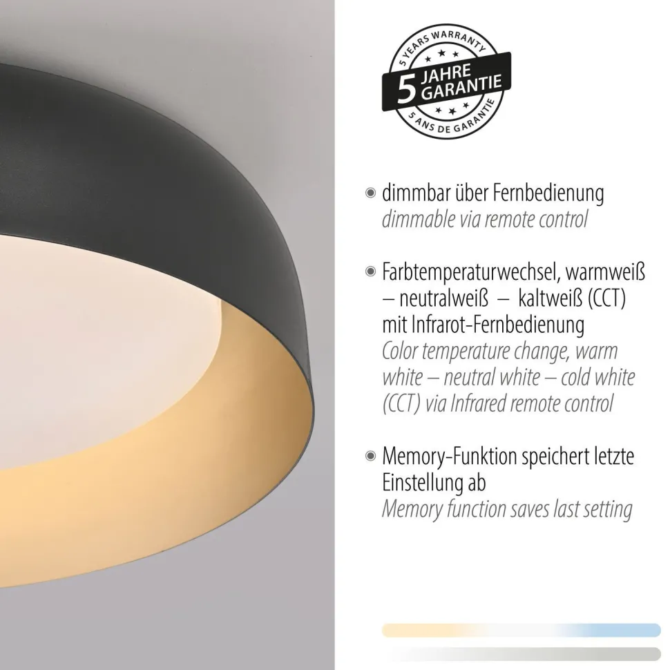 Dimmbare LED Deckenlampe Schwarz Gold Ø40 cm 2850 lm