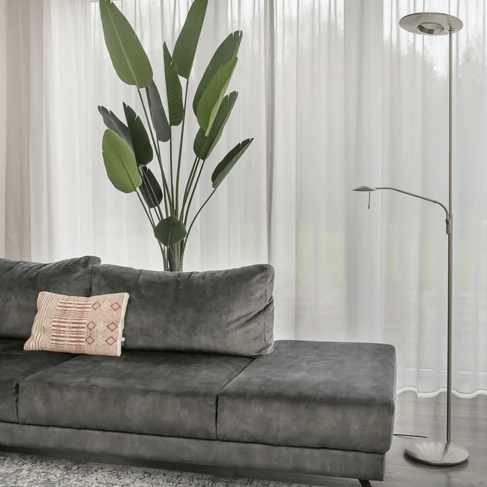 Dimmbarer LED Deckenfluter mit Lesearm in Stahl 185 cm