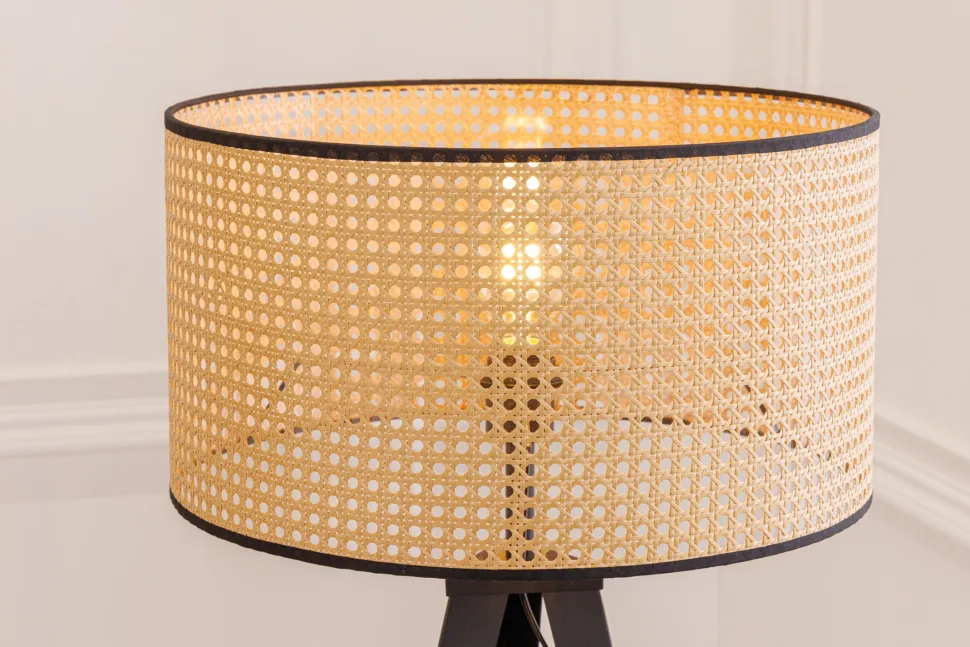 Dreibein Stehlampe Holz Kunststoff Wiener Geflecht E27