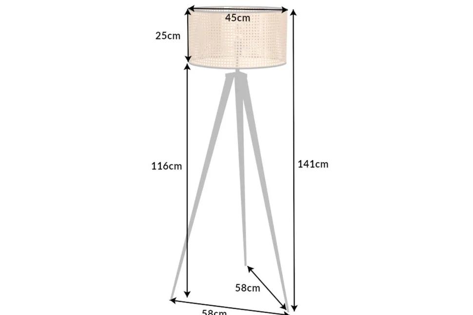 Dreibein Stehlampe Holz Kunststoff Wiener Geflecht E27