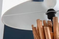 Dreibein Stehleuchte Holz Leinen Ablage 153 cm blendarm