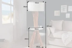 Dreibein Stehleuchte Holz Leinen Ablage 153 cm blendarm