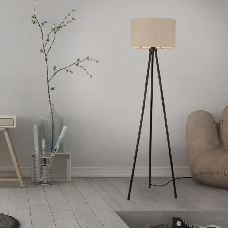 Dreibein Stehleuchte Stoff Beige blendarm E27 160 cm