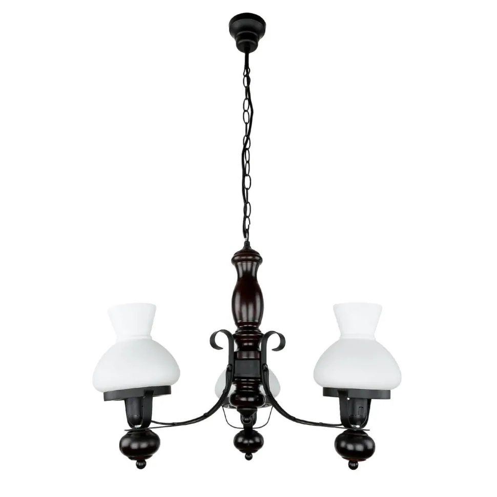 Echt-Holz Kronleuchter Metall Glas 3-flmg Landhaus