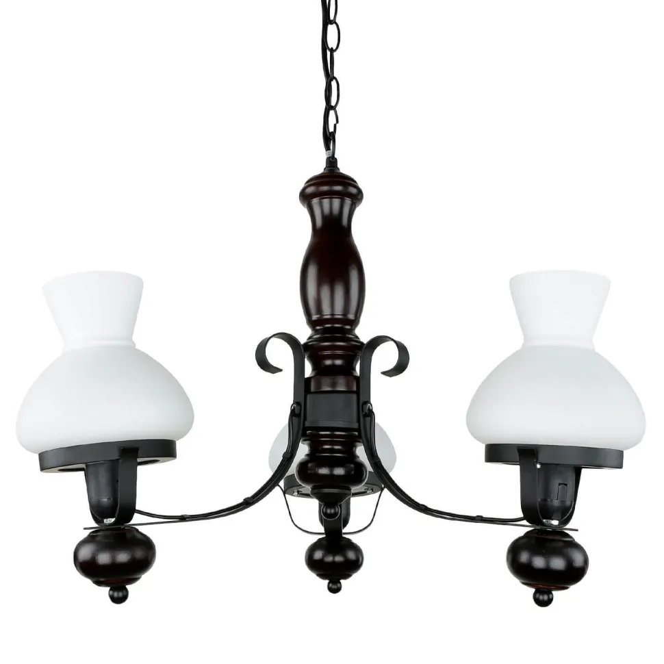 Echt-Holz Kronleuchter Metall Glas 3-flmg Landhaus