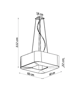 Eckige Hängelampe Weiß Stoff B: 60 cm blendarm 8x E27