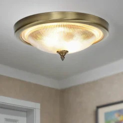 Edle Deckenleuchte ELENI Riffelglas rund Wohnzimmer