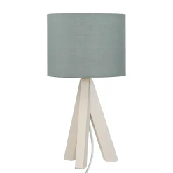 Edle Tischlampe Holz Stoffschirm Grau 31cm Ø17cm