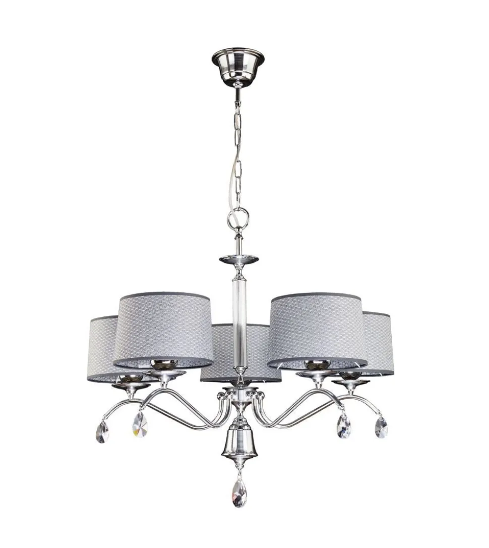 Edler Kronleuchter Grau Chrom Stoff Esstisch 5xE27