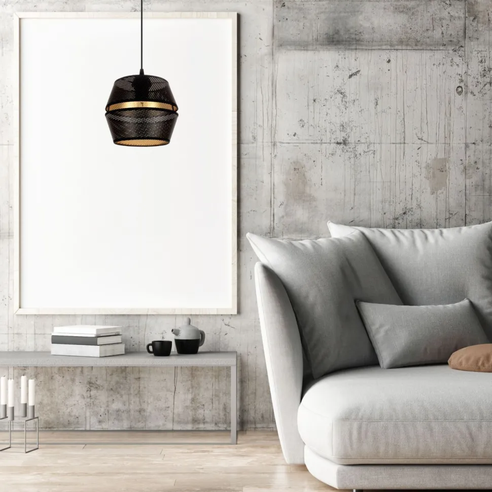 Elegante Hängelampe Metall Schwarz Gold E27 Ø20 cm