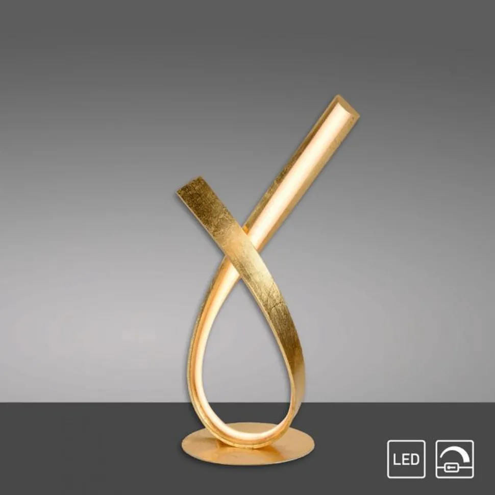 Elegante LED Tischlampe in Blattgold 38,5 cm dimmbar