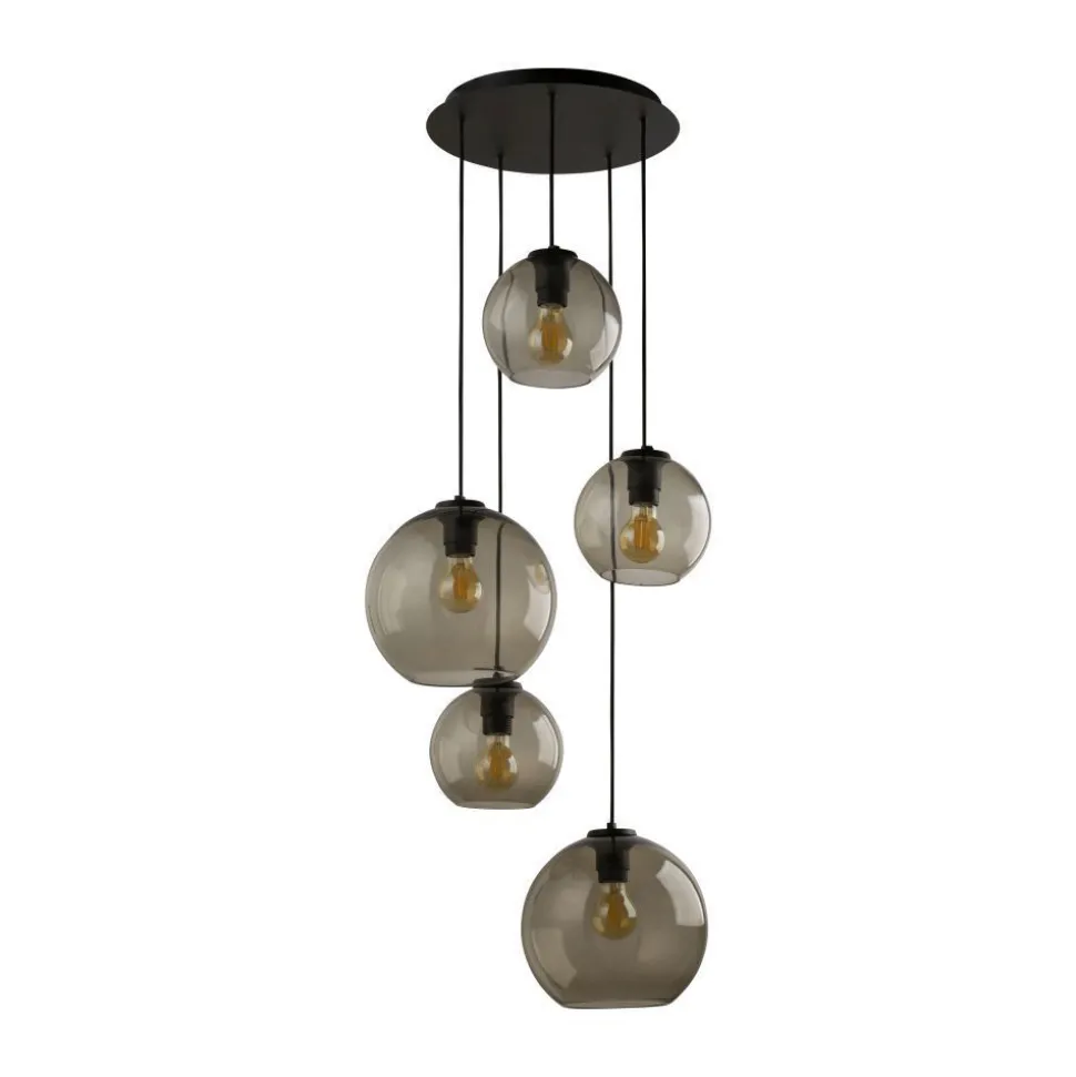 Elegante Pendelleuchte Glas Schirm 5x E27 Schwarz Grau