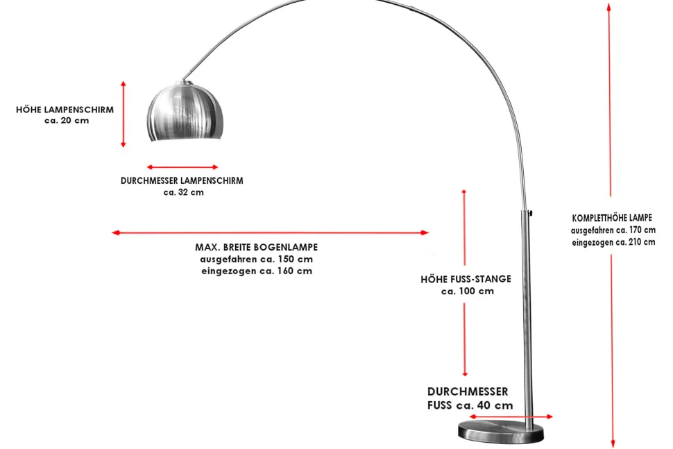 Elegante Standlampe Retro 170cm gebogen