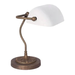 Exklusive Bankerlampe in Bronze Antik Weiß Echt-Messing