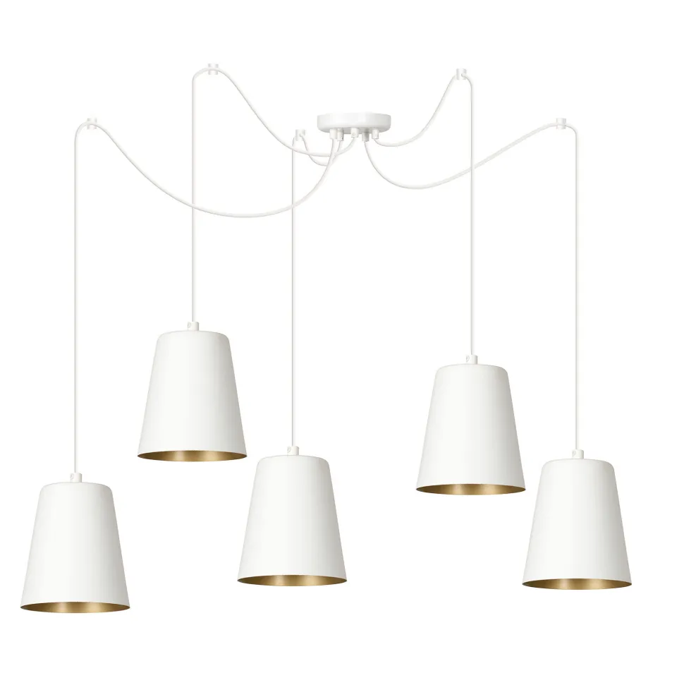 Flexible Hängelampe mit Schirm Weiß Gold 5-flammig