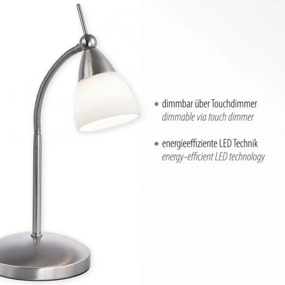 Flexible LED Tischlampe in Stahl Glas 3000 K dimmbar
