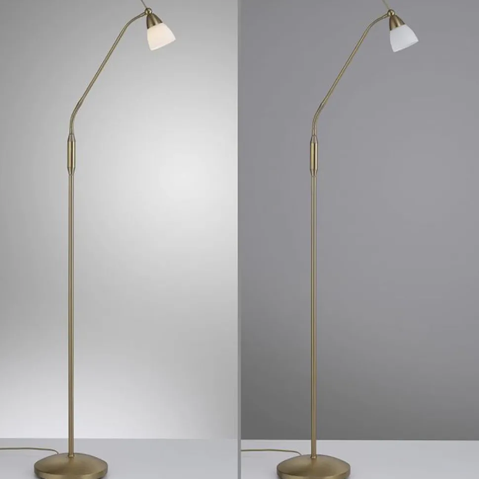 Flexible Stehleuchte in Altmessing Dimmer Glas 163 cm