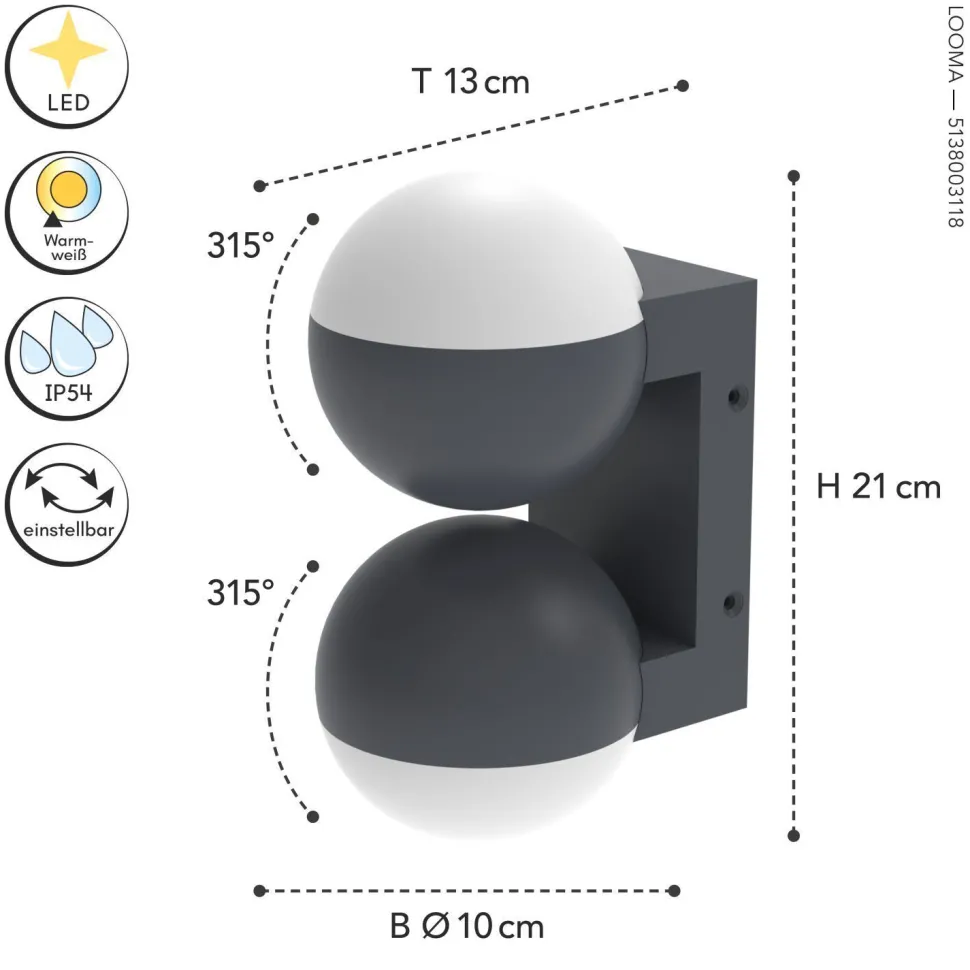 Flexibler Außenspot Up Down H:21 cm E27 IP54 blendarm