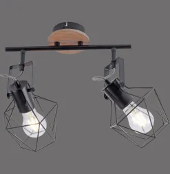 Flexibler Deckenspot Holz Metall Schwarz E27 Vintage