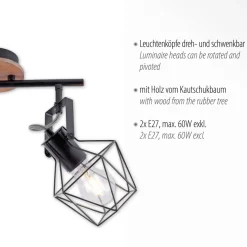 Flexibler Deckenspot Holz Metall Schwarz E27 Vintage