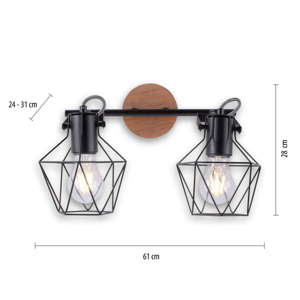 Flexibler Deckenspot Holz Metall Schwarz E27 Vintage