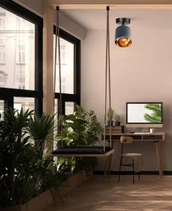 Flexibler Deckenspot Stoff Grau Gold Ø15 cm blendarm