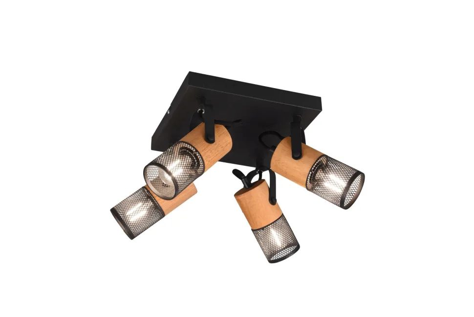 Flexibler Deckenstrahler Metall Holz B:22 cm E14 4-flmg