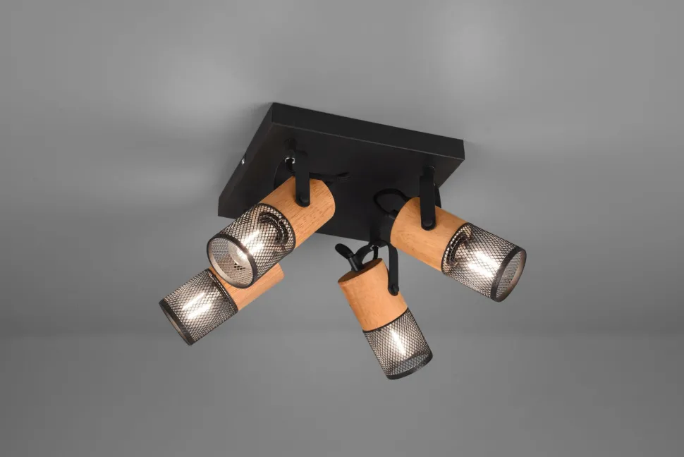 Flexibler Deckenstrahler Metall Holz B:22 cm E14 4-flmg