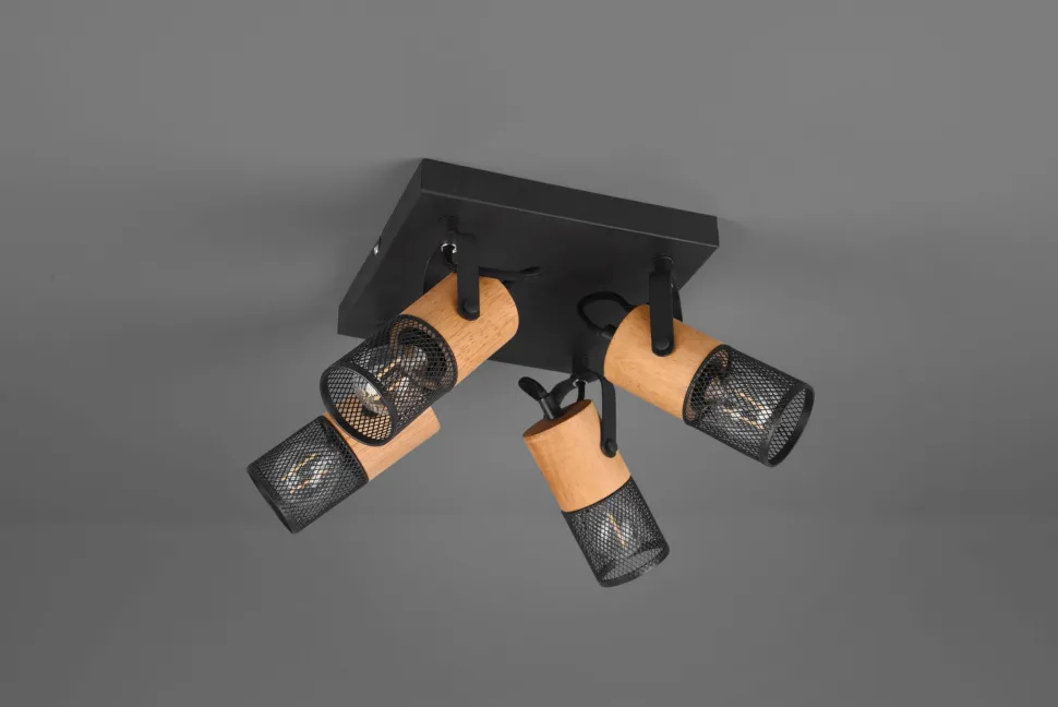 Flexibler Deckenstrahler Metall Holz B:22 cm E14 4-flmg