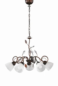 Florale Hängeleuchte Metall Glas 5-flammig Rost Antik