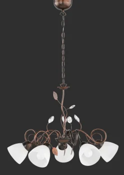 Florale Hängeleuchte Metall Glas 5-flammig Rost Antik