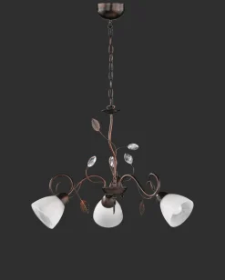 Florale Pendelleuchte Metall Glas B:70 cm Rost Antik