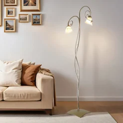 Florale Stehlampe Wohnzimmer in Gold Alabaster Glas