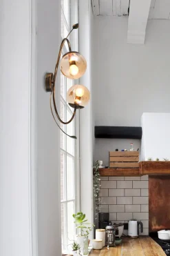 Florale Wandlampe Rauchglas Metall H: 65 cm Shabby 2x E14