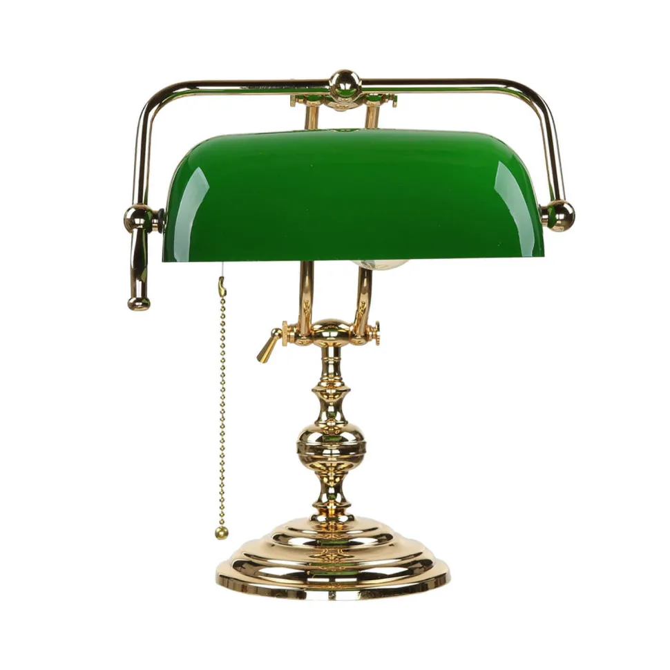 Gebogene Jugendstil Bankerlampe Vergoldet 24 Karat